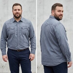 Rafter C Cowboy Collection Mens 2XL Blue Distress Gray Western Pearl Snap Shirt